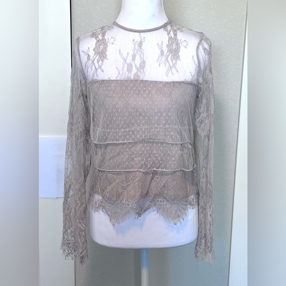 American Eagle Sheer Lace Zip up back Bell Sleeve Coquette Fairy Y2K Size XS